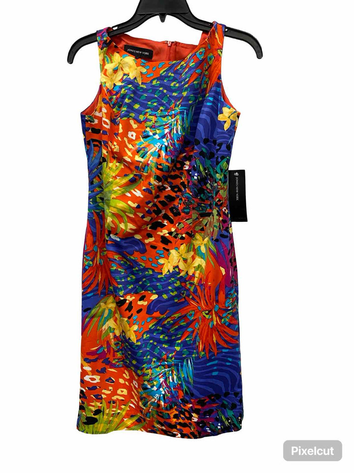 Jones New York Size 2 Red Multi Print Dress