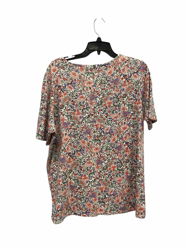 J Jill Size 1X Pink Floral 100% Pima Cotton Short Sleeve Shirts