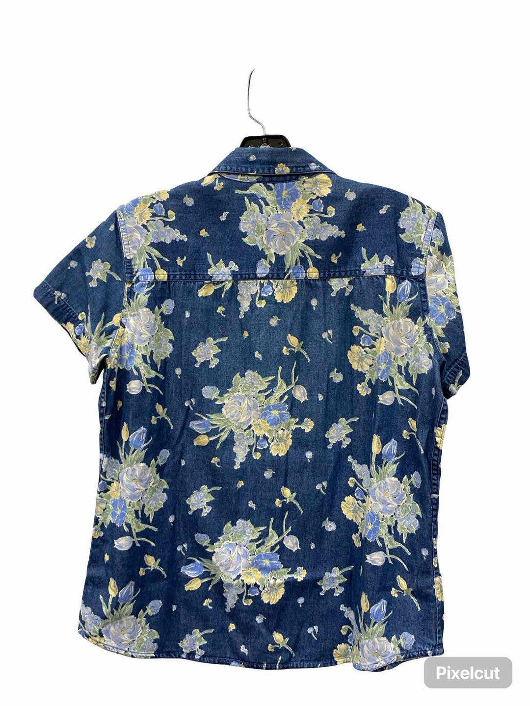 Liz Claiborne Size S Blue Floral 100% cotton Short Sleeve Shirts