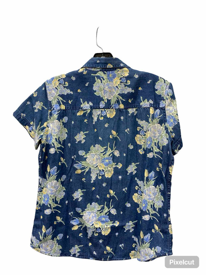 Liz Claiborne Size S Blue Floral 100% cotton Short Sleeve Shirts
