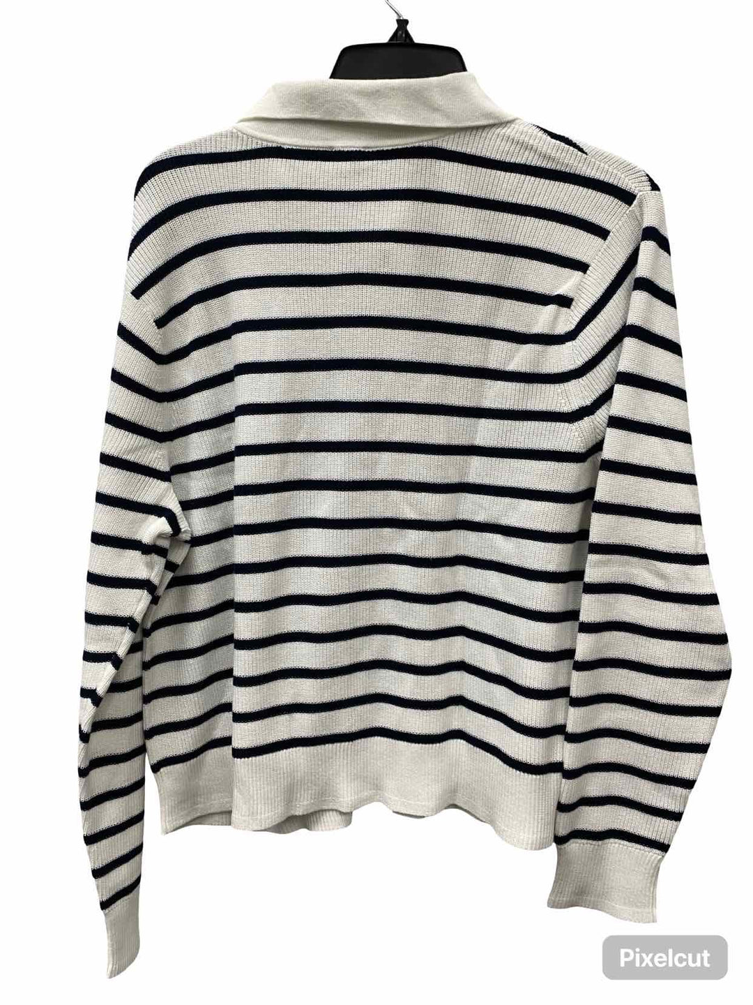 Cabi Size XL White Blue Striped Sweater