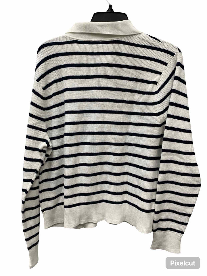 Cabi Size XL White Blue Striped Sweater