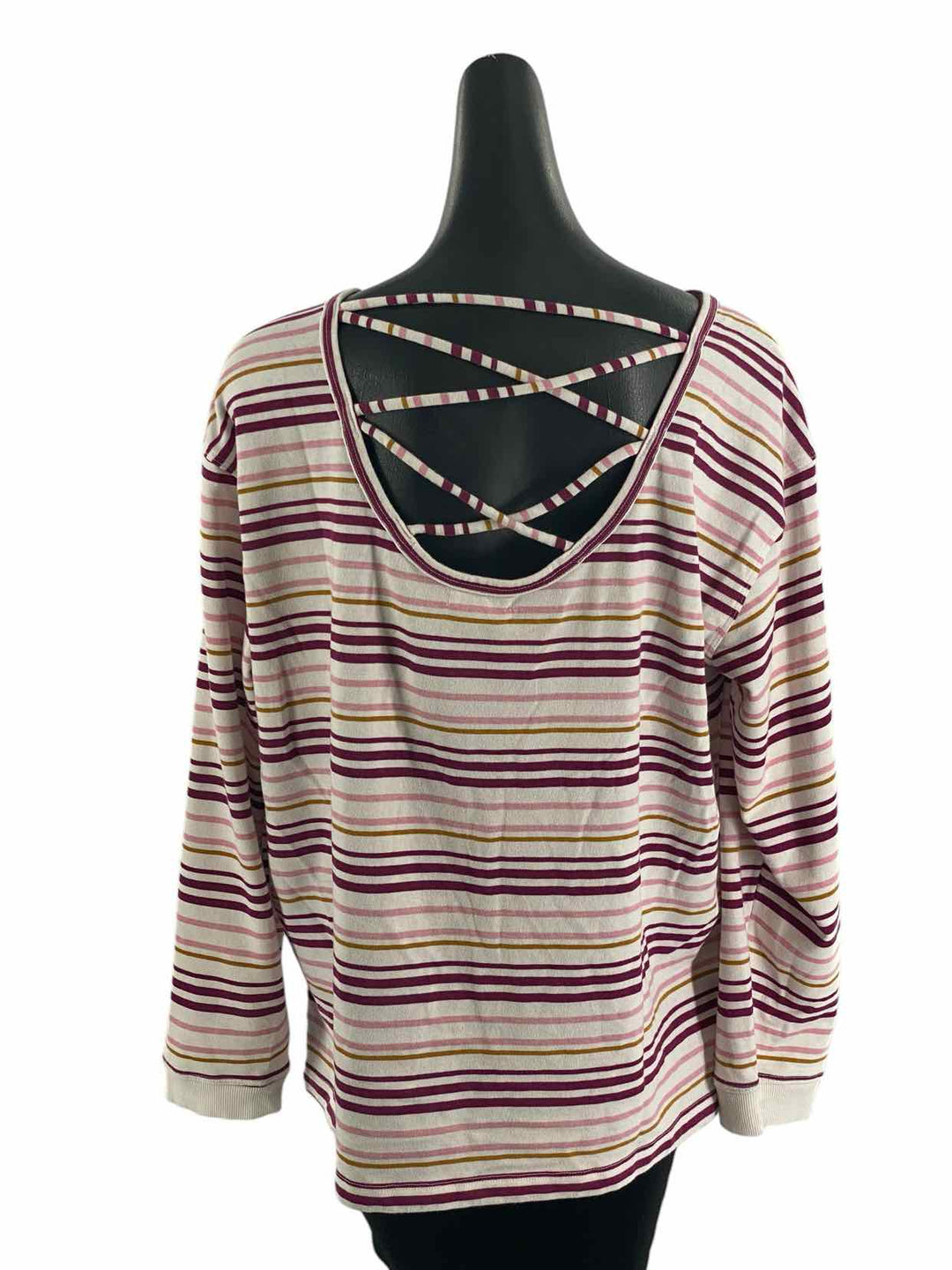 Maurices Size 2X White Purple & Pink Stripes Long Sleeve Shirts