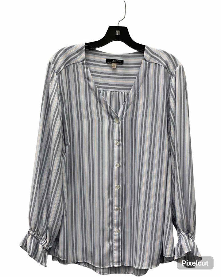 Tahari Size 2X Blue Striped Long Sleeve Shirts