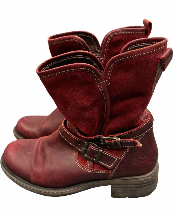 Bos and Co Shoe Size 37 Red Leather Wool Lined Waterproof Boots(Ankle)