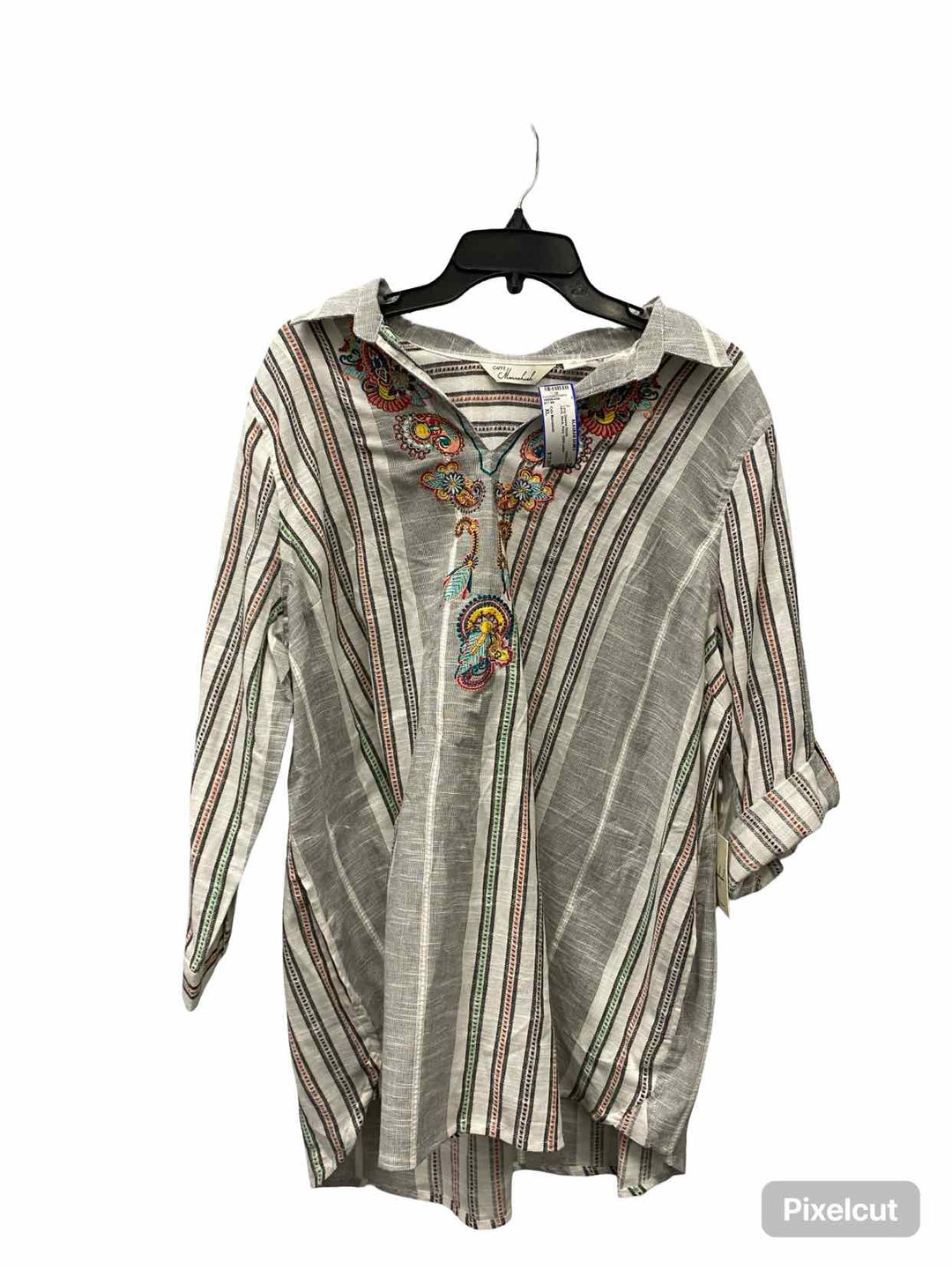 Cafe Marrakesh Size XL White Black Print 100% cotton Long Sleeve Shirts