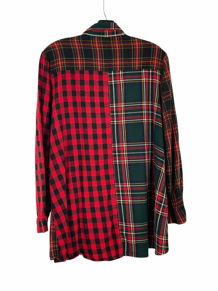 Coldwater Creek Size M Red Green Plaid Cotton Blend Long Sleeve Shirts