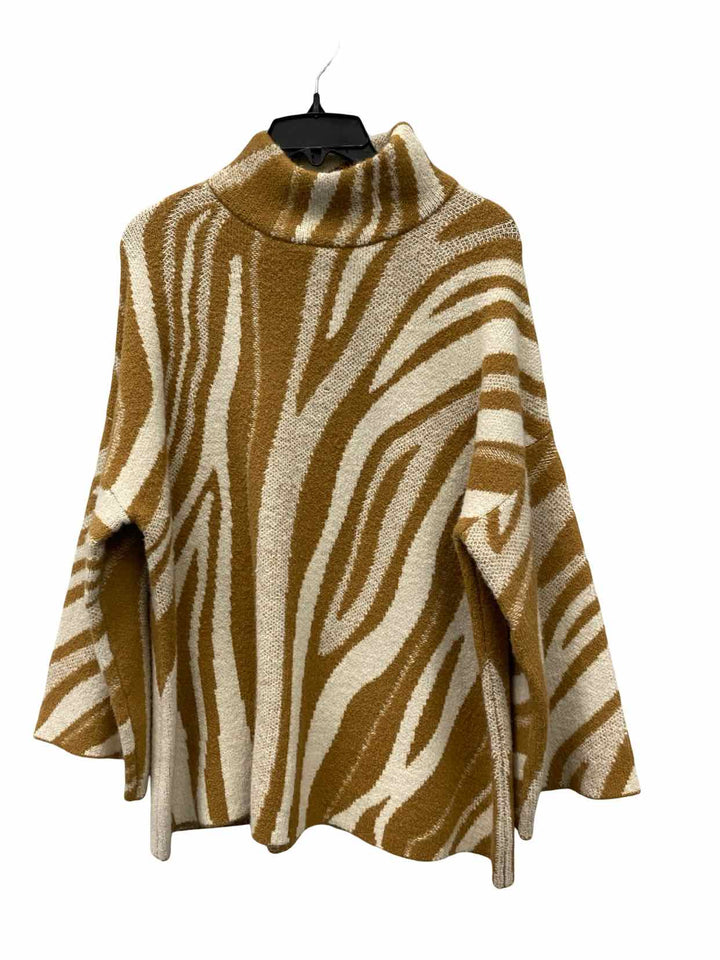 Wynne Collection Size M Brown Cream Print Sweater