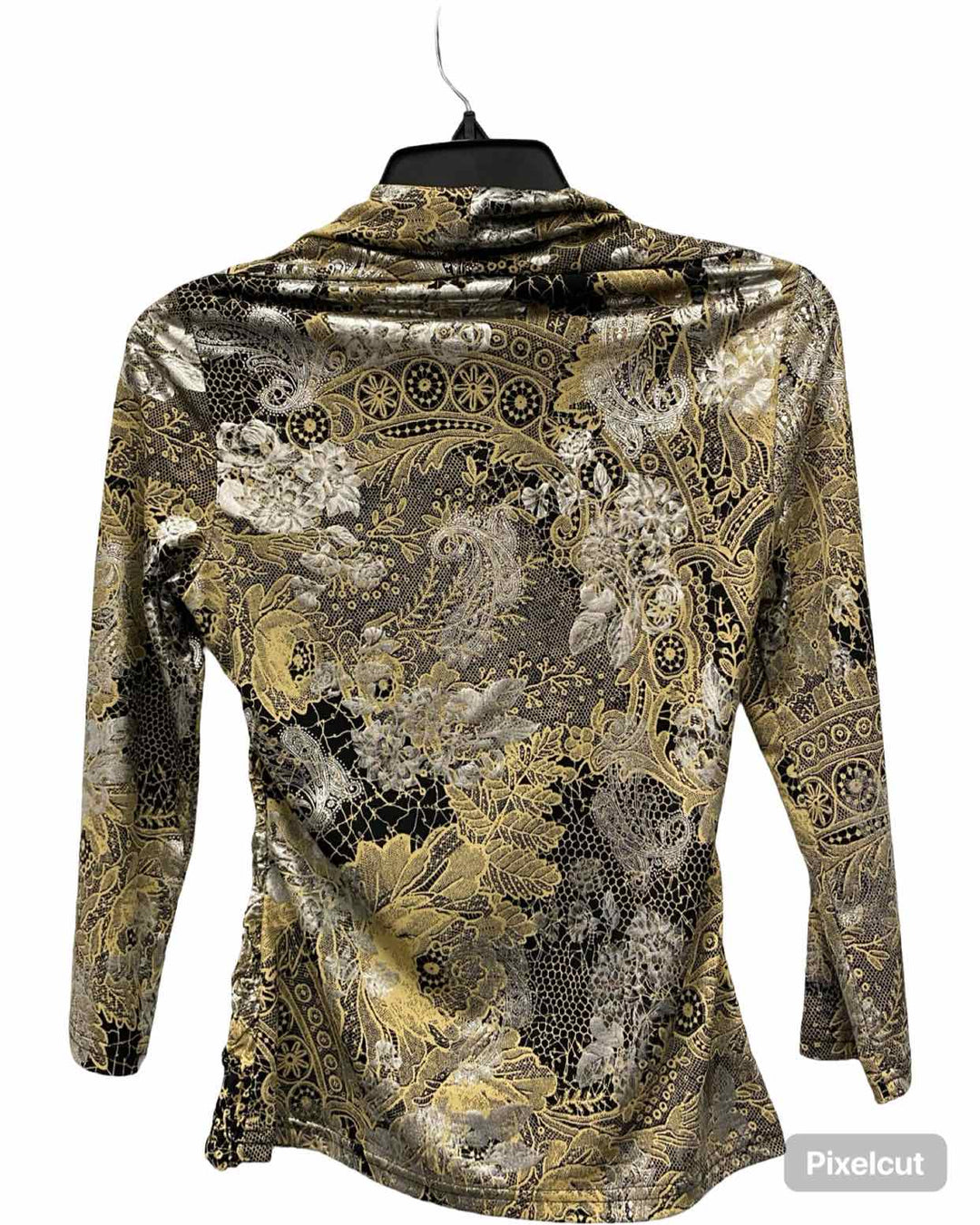 Joseph Ribkoff Size 6 Gold Silver Print Long Sleeve Shirts