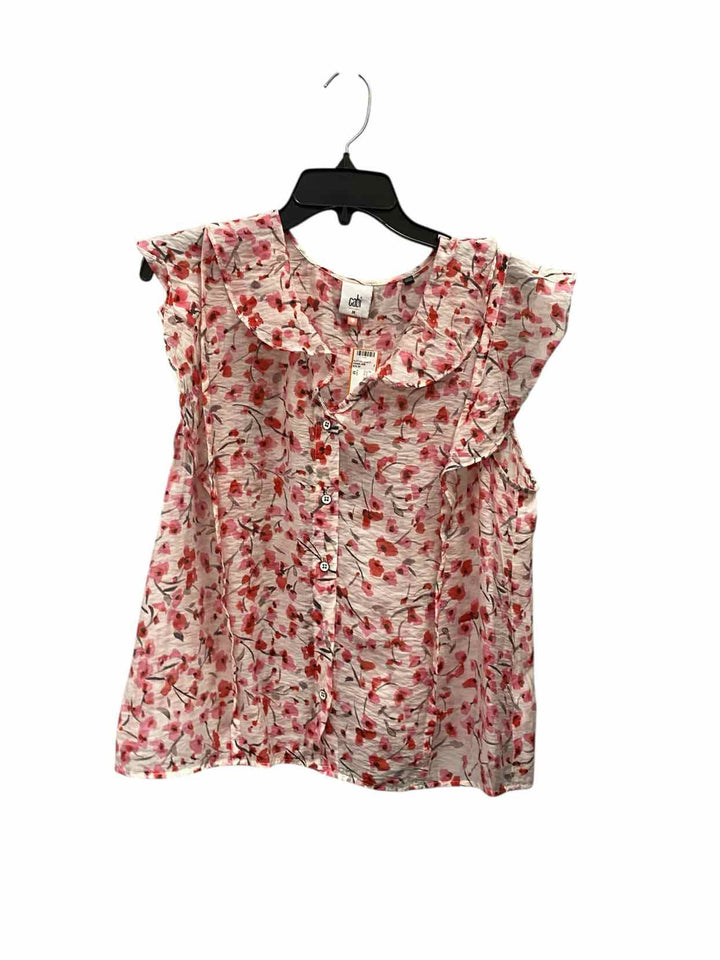Cabi Size M Pink Red Floral Short Sleeve Shirts
