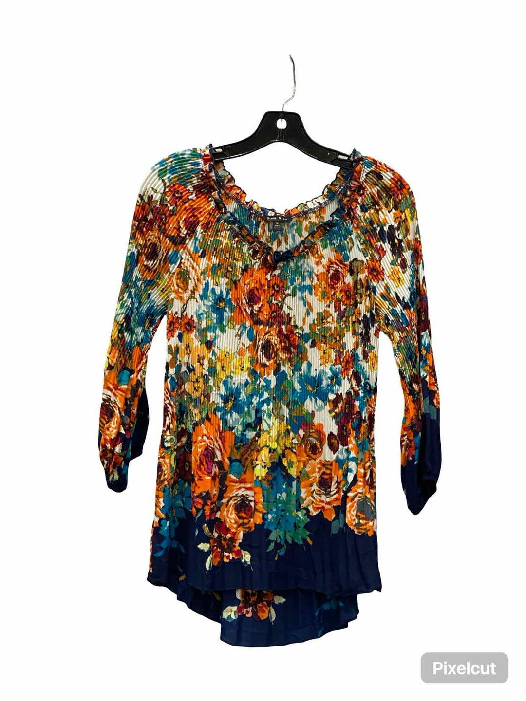Sami & Jo Size M Orange Blue Floral Long Sleeve Shirts