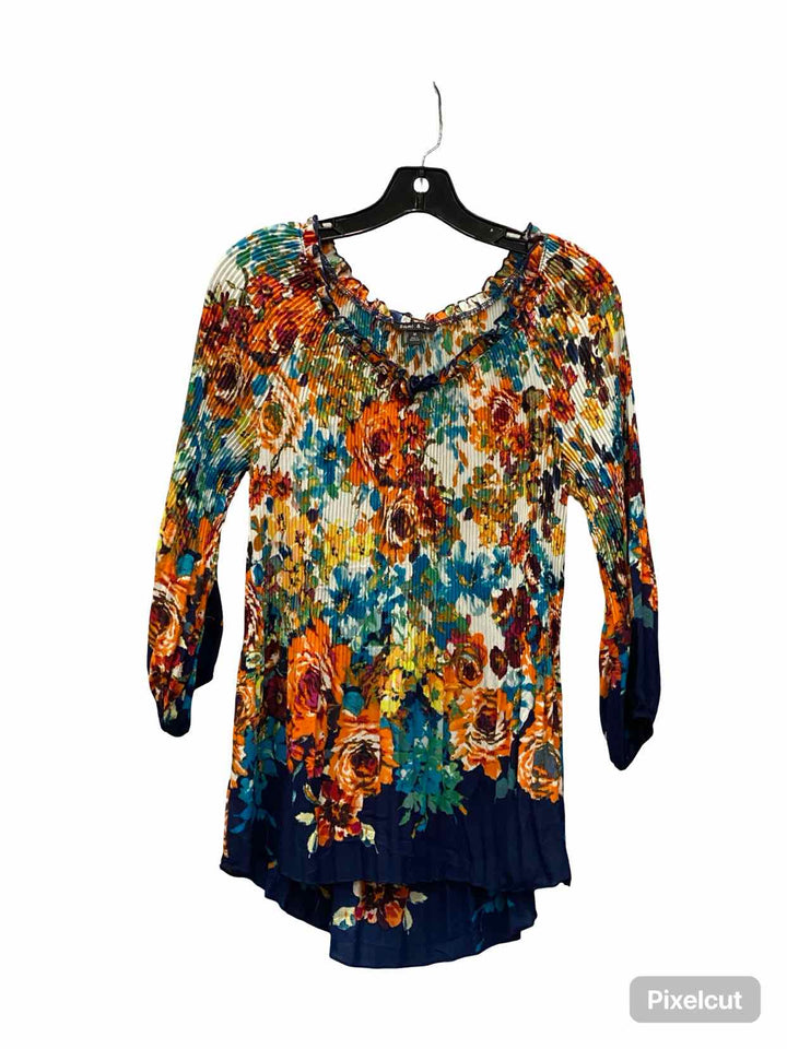 Sami & Jo Size M Orange Blue Floral Long Sleeve Shirts