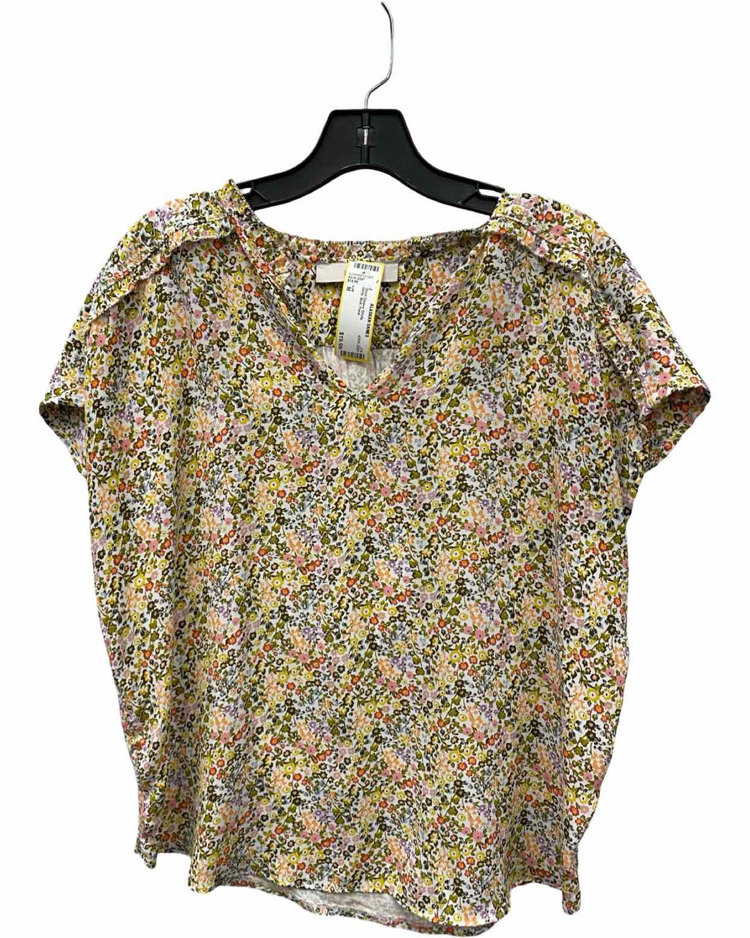 Loft Size M White Multi Floral Short Sleeve Shirts