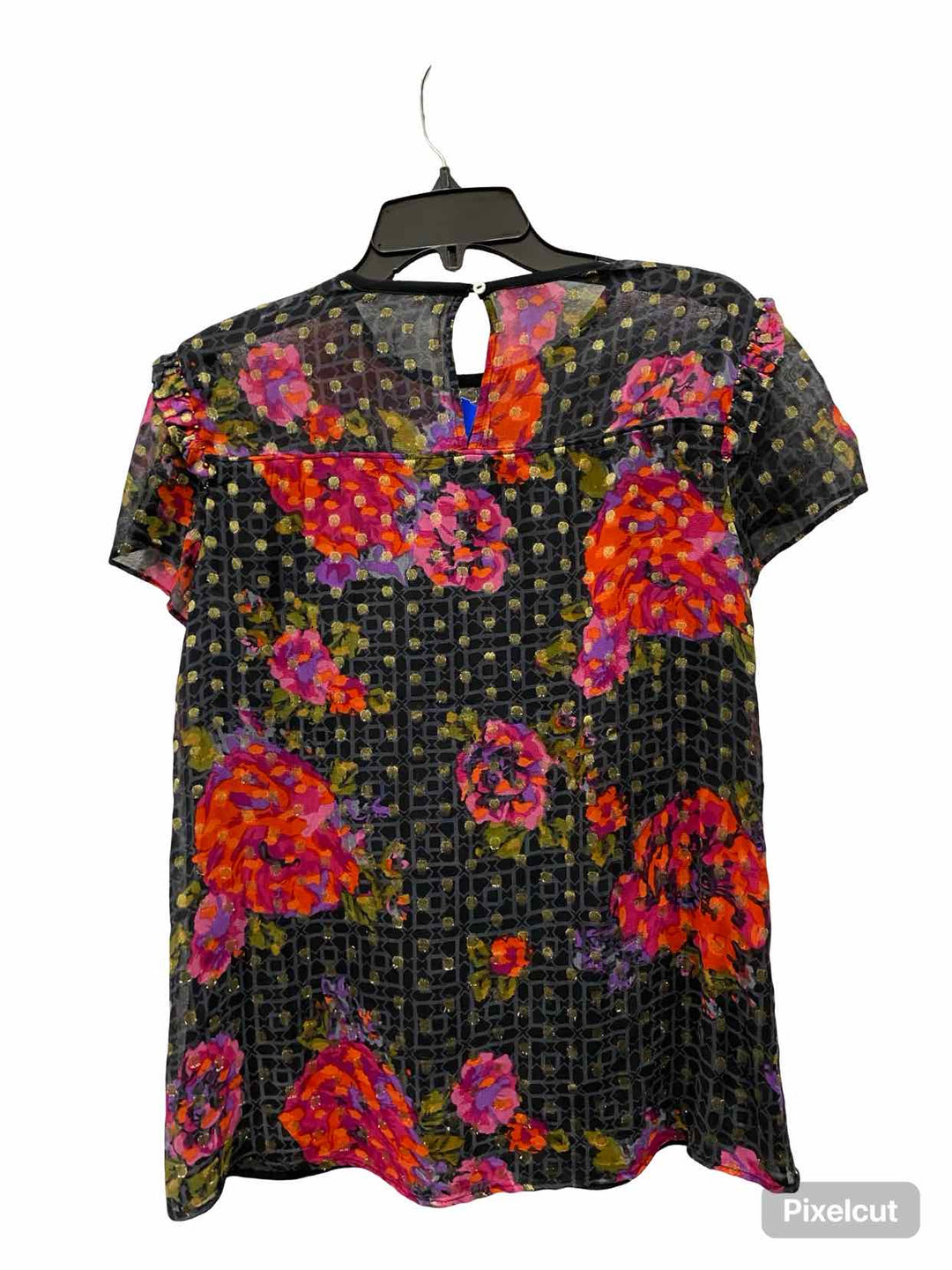 Anthropologie Size 2 Black Multi Print Short Sleeve Shirts