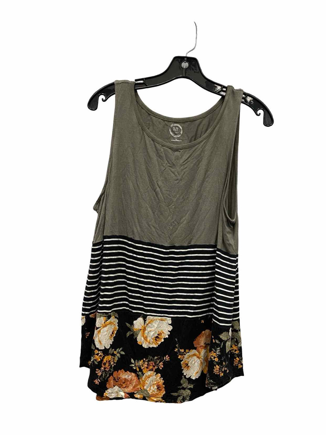 24/7 Maurices Size L Grey Black Floral Tank Top