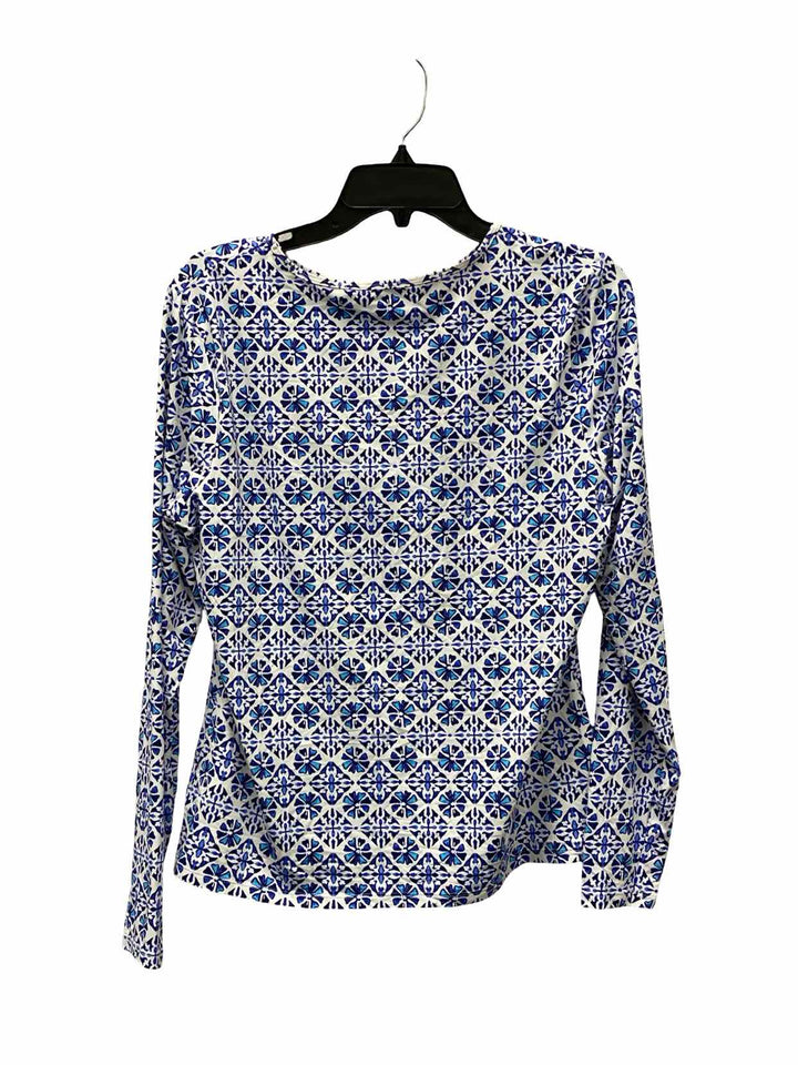 Lands End Size M Blue White Print Long Sleeve Shirts