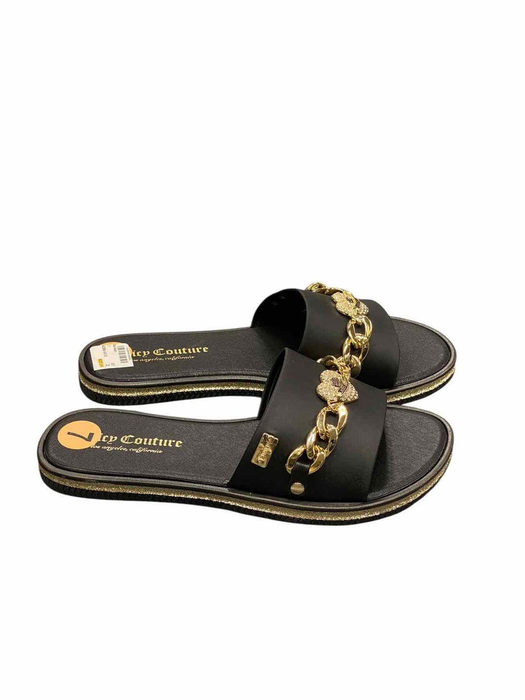 Juicy Couture Shoe Size 7 Black Gold Manmade NWOT Sandals
