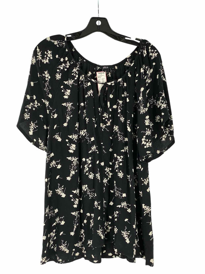 ellos Size 16 Black White Floral Short Sleeve Shirts