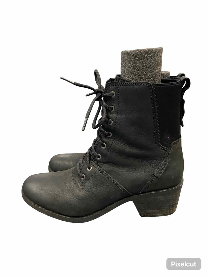 Teva Shoe Size 10 Black Leather Anya Lace Up Boots(Ankle)