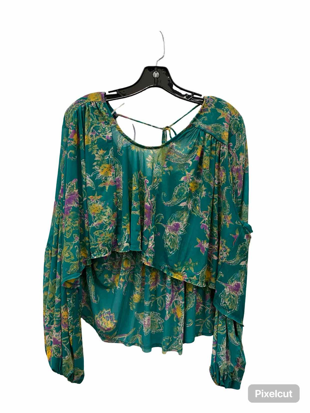 Free People Size S Green Floral Long Sleeve Shirts