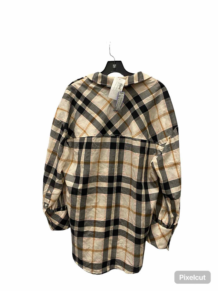 Sanctuary Size M Beige Pink Plaid Long Sleeve Shirts