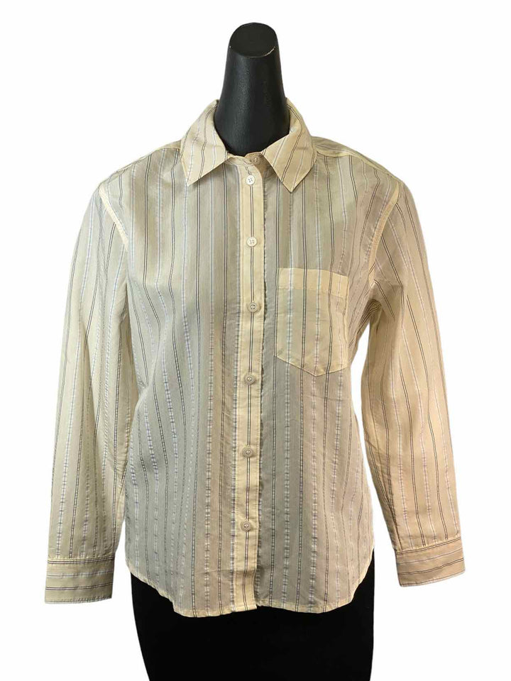 MadeWell Size XS Cream Black Striped Long Sleeve Shirts