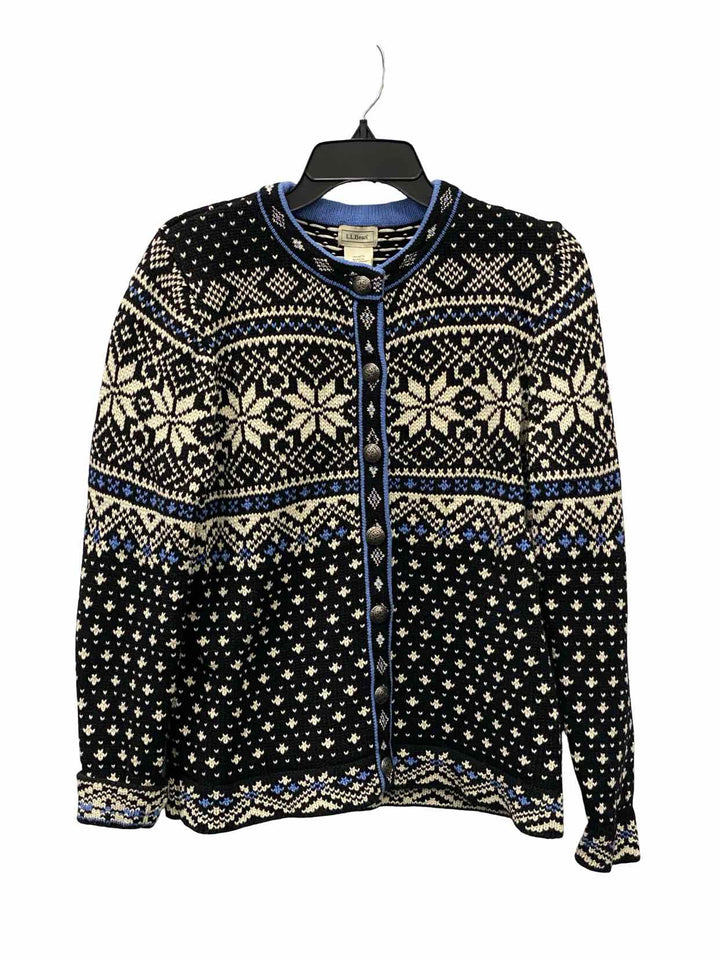 LL Bean Size M Black & White Blue Print 100% cotton Jacket