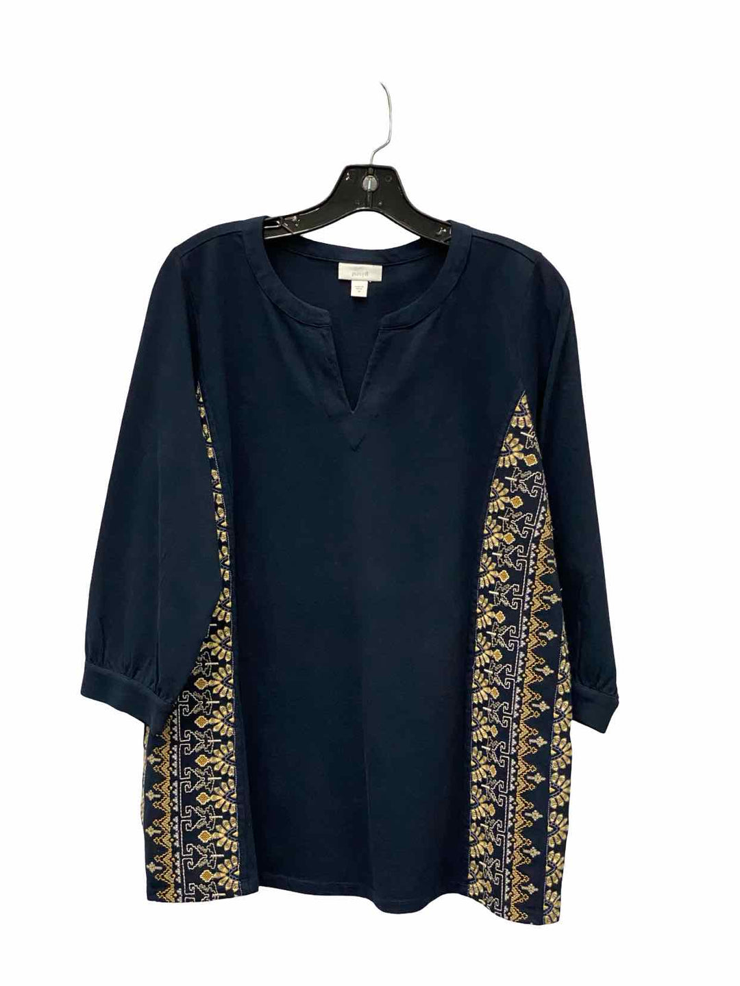 purejill Size M Navy Embroidered Cotton Blend Long Sleeve Shirts