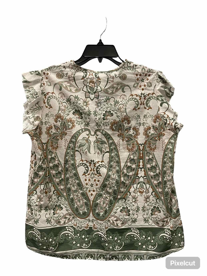 New Collection Size M Cream Green Print Tank Top