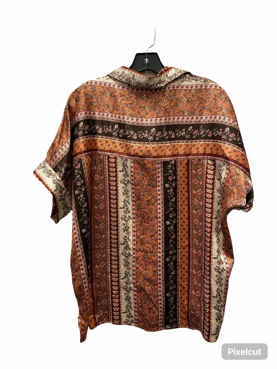 Daytrip Size L Orange Brown Bohemian Short Sleeve Shirts