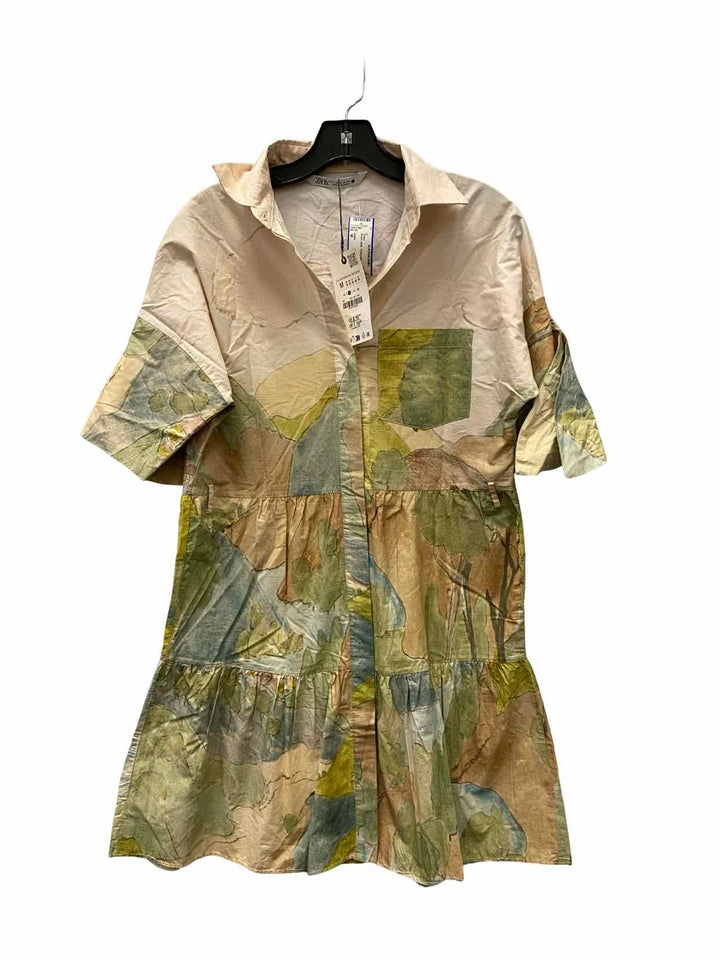 ZARA Size M Brown Multi 100% cotton NWT Dress