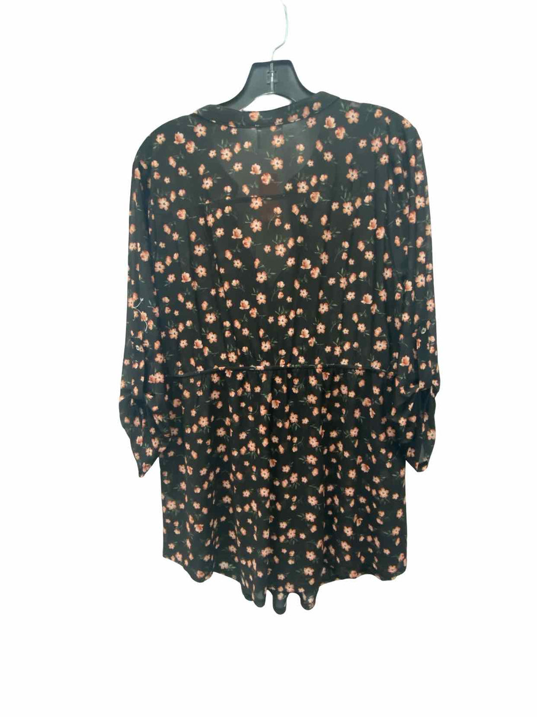 SirenLily Size 1X Black Pink Floral Long Sleeve Shirts