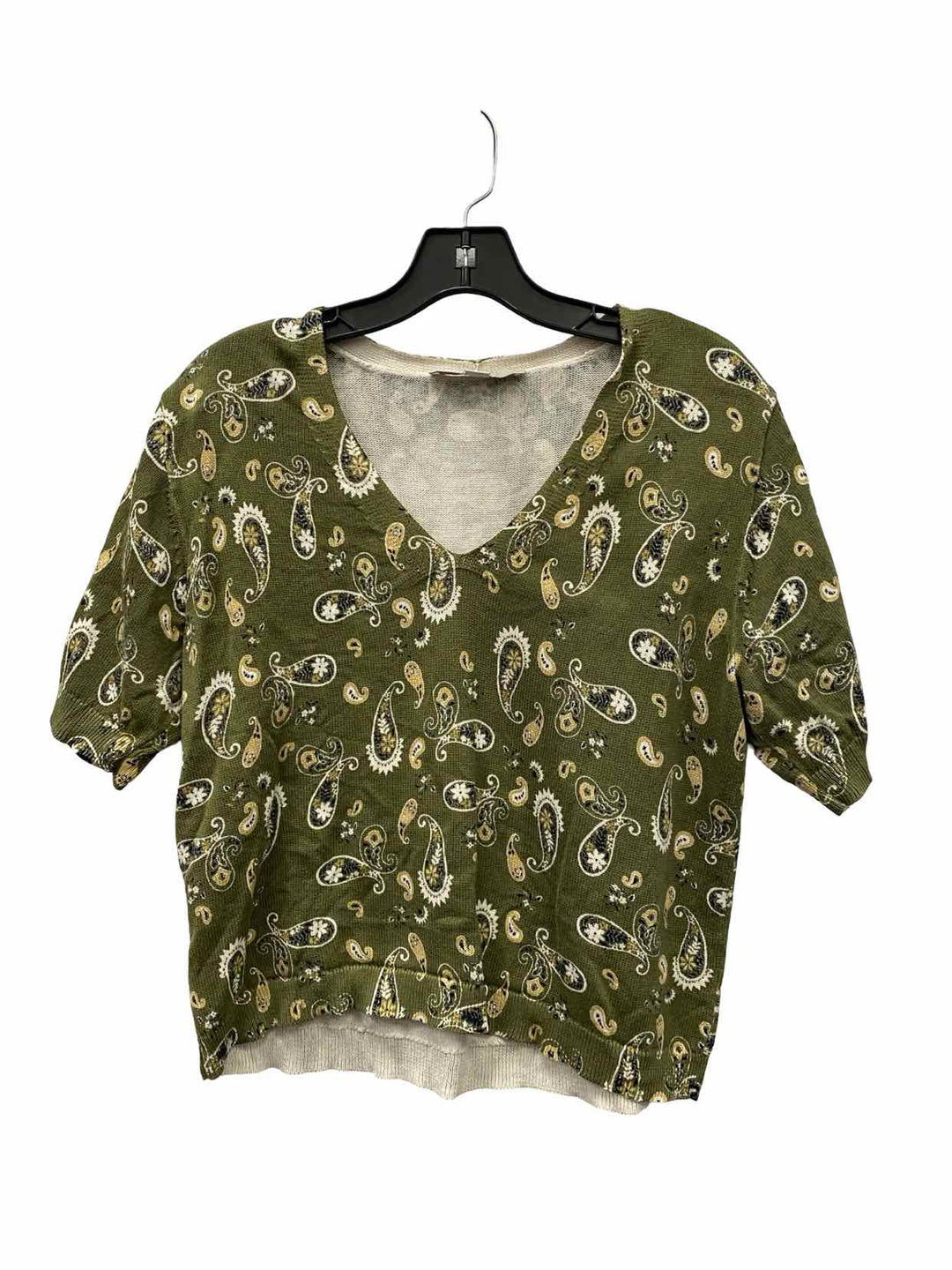 Loft Size M Green White Print Sweater