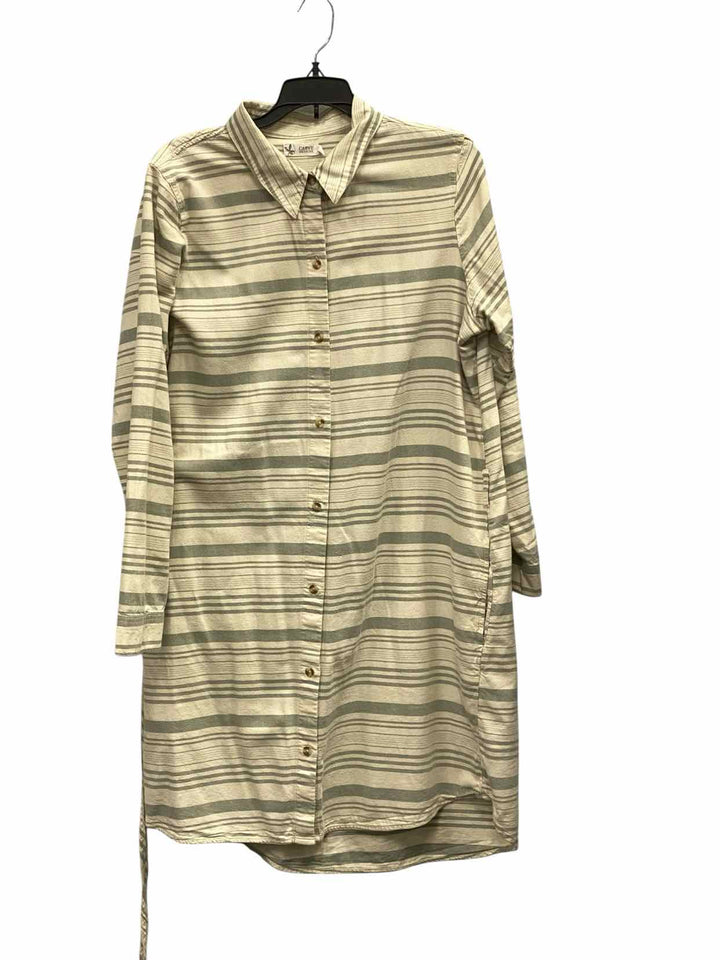 Carve Designs Size L White Green Stripes Dress