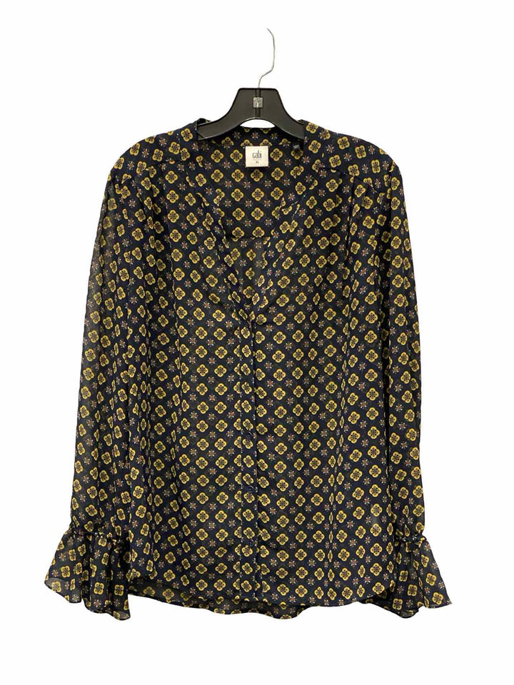 Cabi Size XL Navy Yellow Long Sleeve Shirts