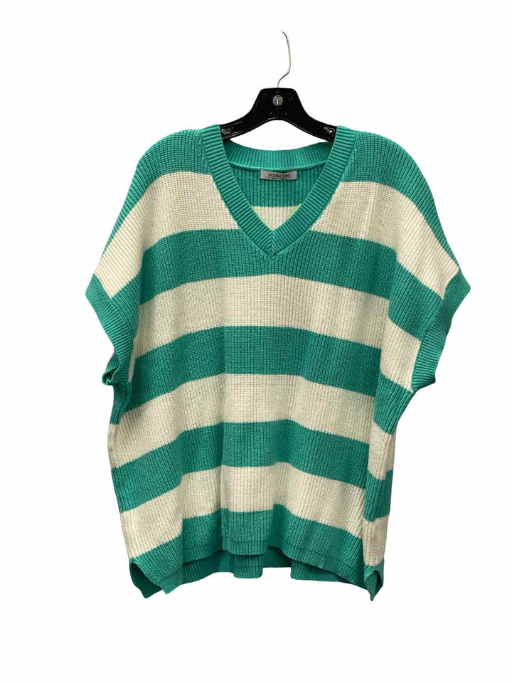 Double Take Size 2X Aqua White Striped Knit Sweater