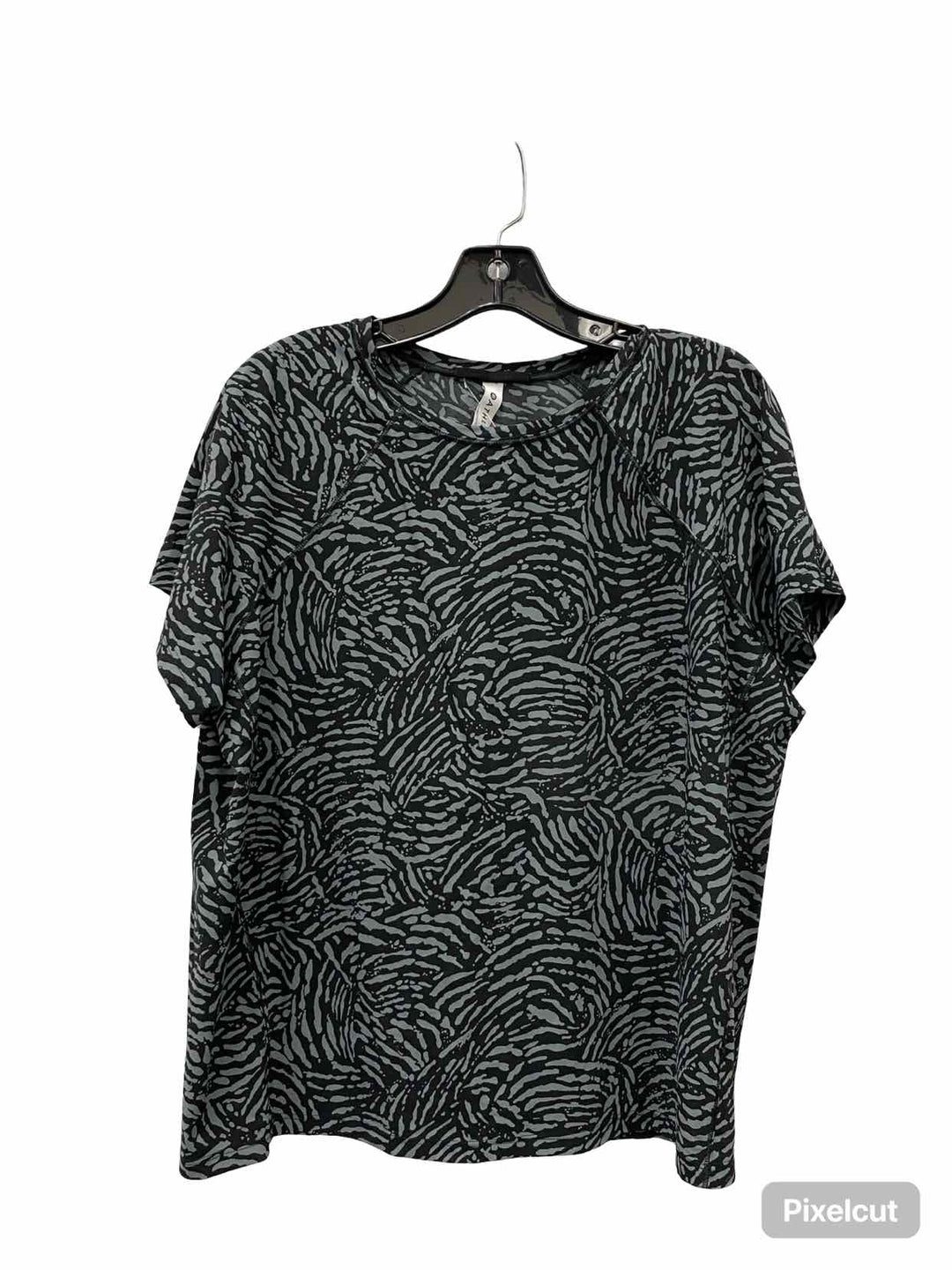 Athleta Size XL Teal Black Print Athletic Short Sleeve