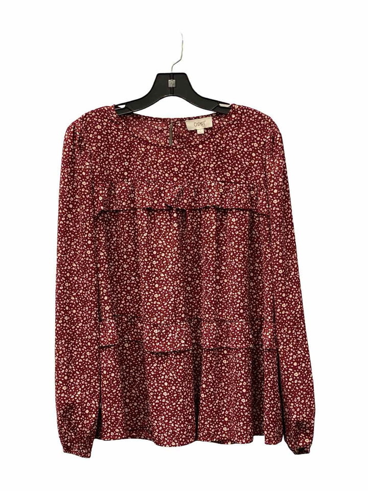 Oddy Size L Red Cream Print Long Sleeve Shirts
