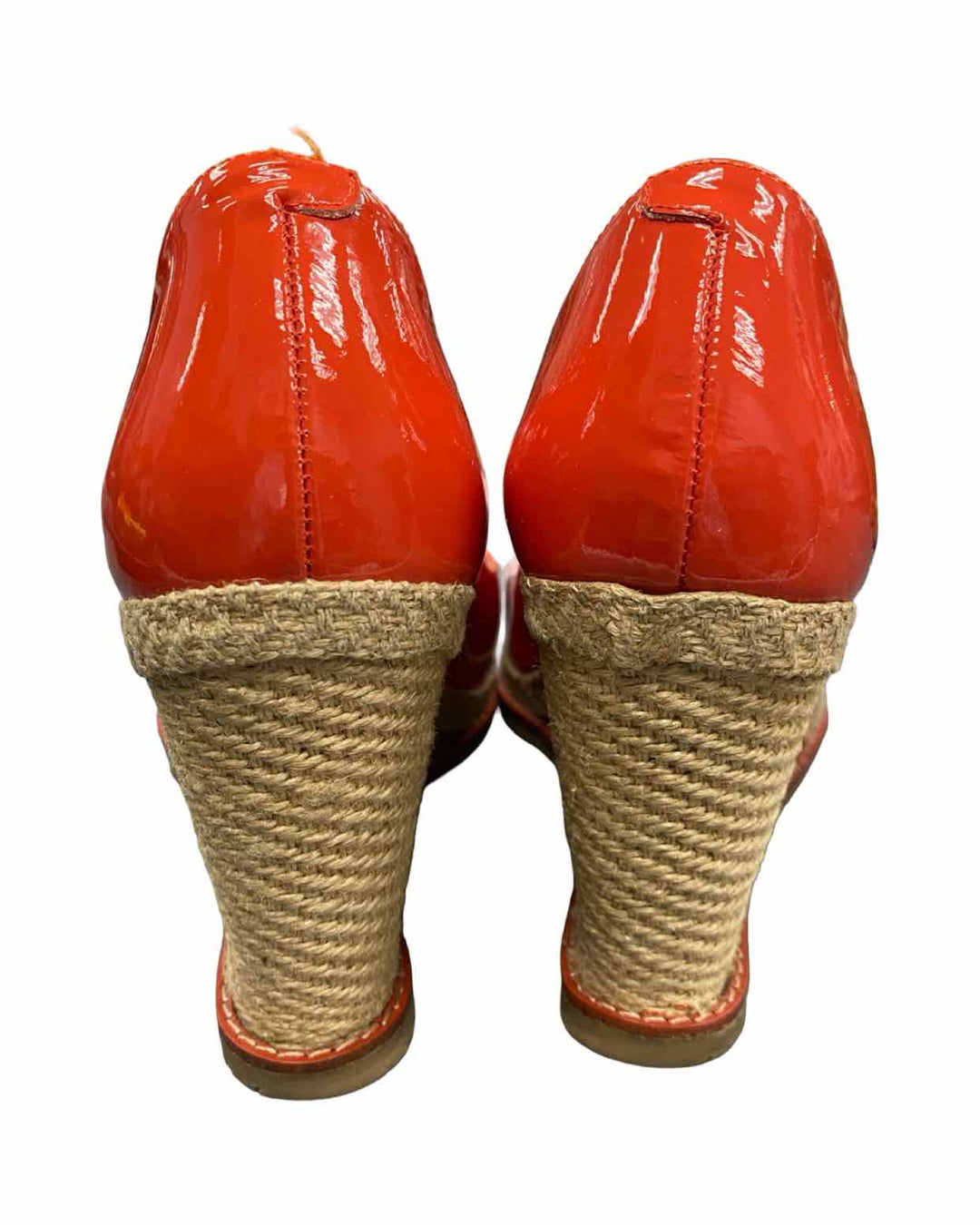 Andre Assous Shoe Size 6.5 Red Patent Leather Wedge Peep-Toe Heels