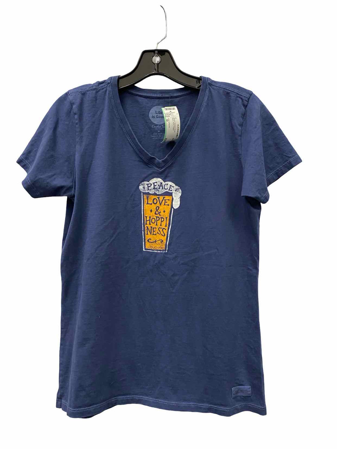 Life is Good Size M Blue Print Cotton Short Sleeve Shirts