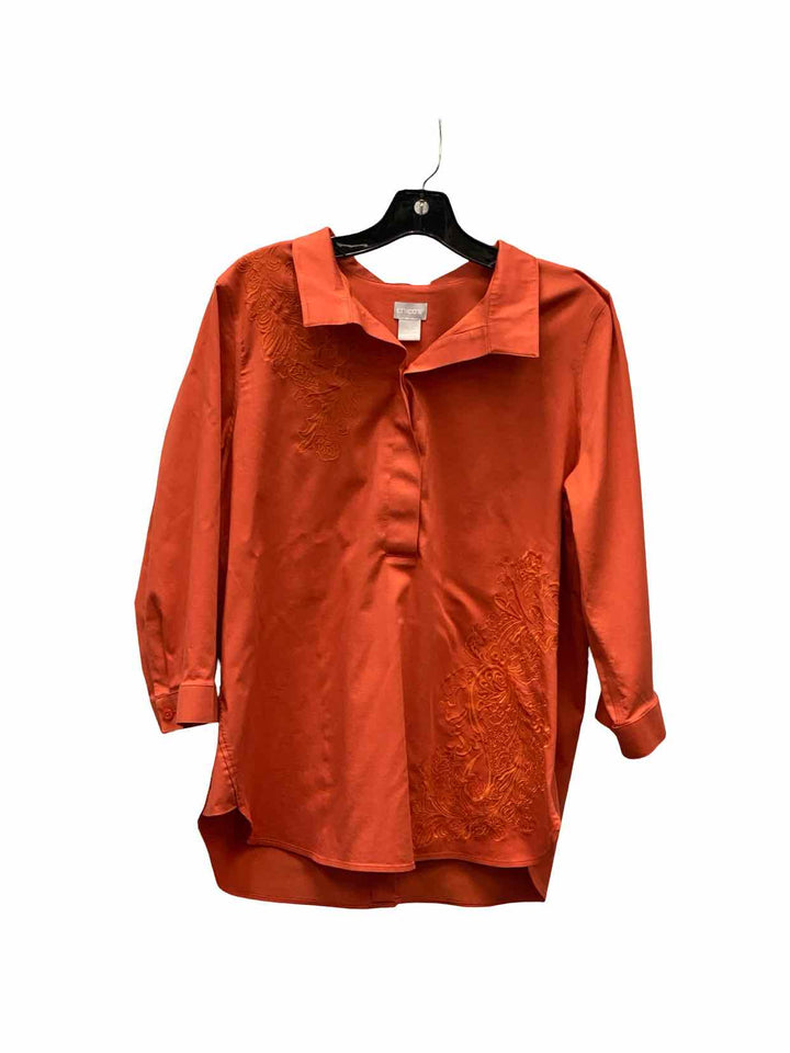 Chico's Size 1(8/10) Orange Floral Long Sleeve Shirts
