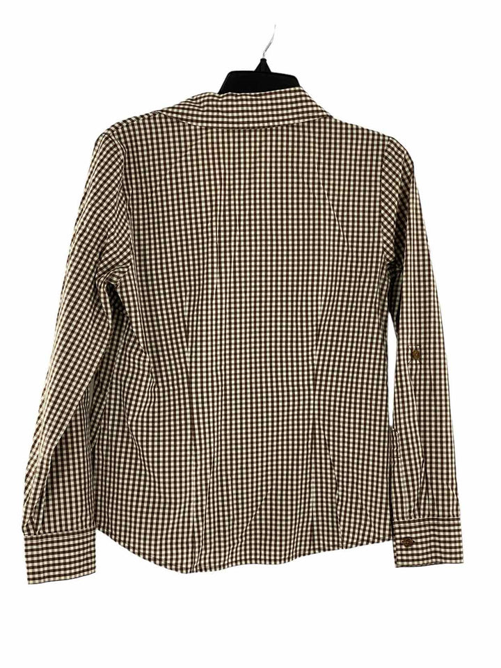 Van Heusen Size S Brown White Plaid Long Sleeve Shirts