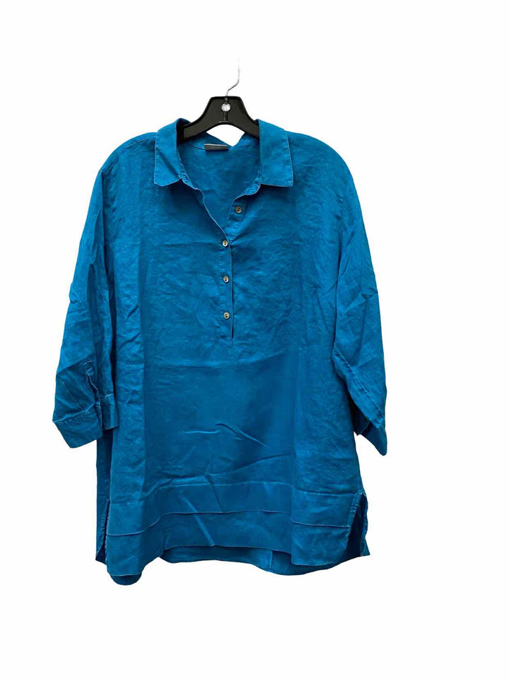 J Jill Size XL Blue Linen Long Sleeve Shirts