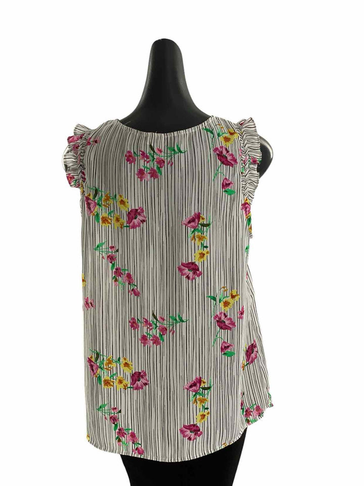 Elle Size L white & black Pink Striped, Flowers Tank Top