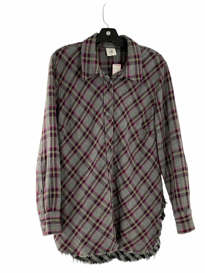 Cabi Size M Grey Purple Plaid Long Sleeve Shirts