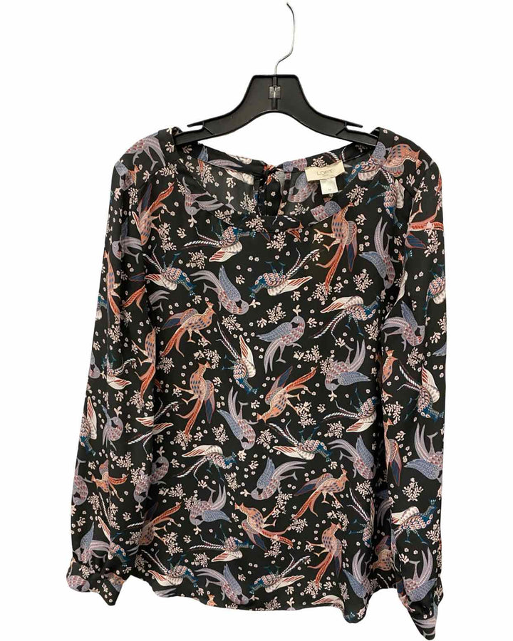 Loft Size M Black Multi Print Long Sleeve Shirts