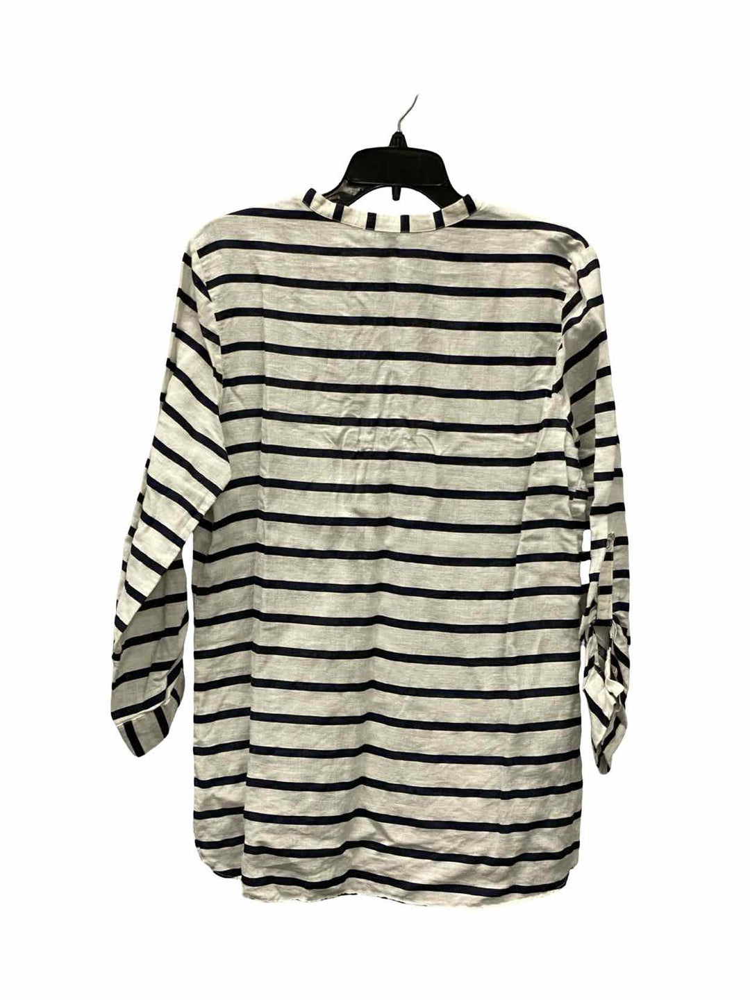 ZARA Size L White Blue Striped Long Sleeve Shirts