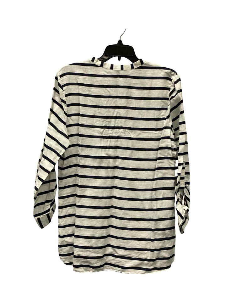 ZARA Size L White Blue Striped Long Sleeve Shirts