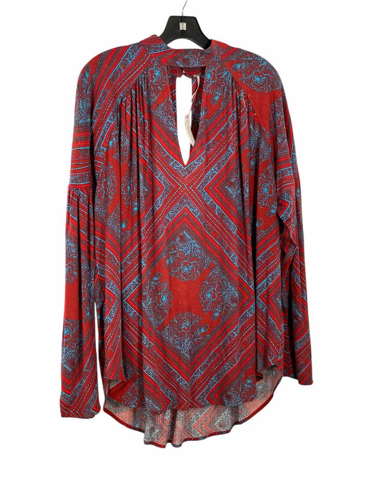 Free People Size S Red Blue Long Sleeve Shirts