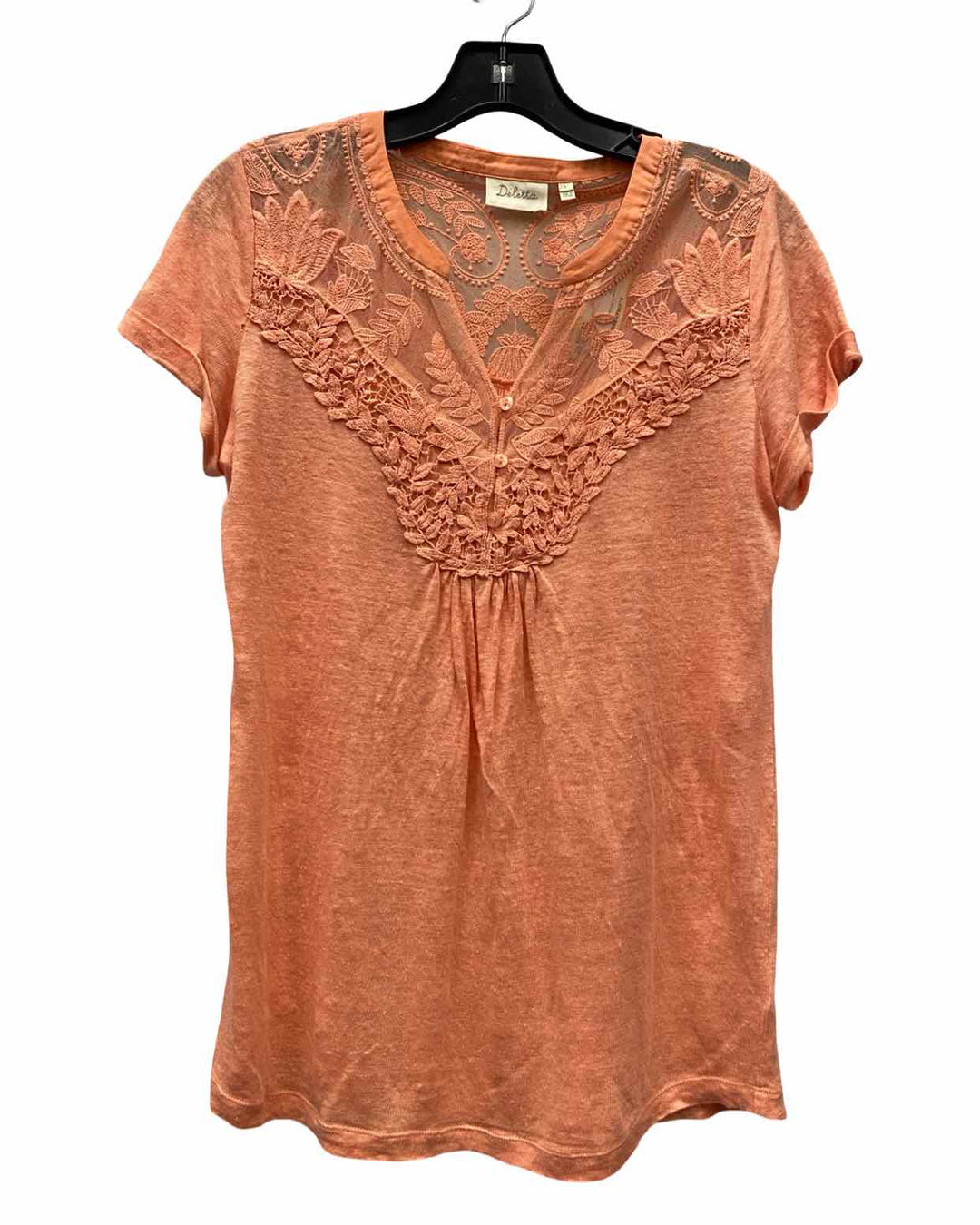 Deletta Size S Pink Linen Short Sleeve Shirts